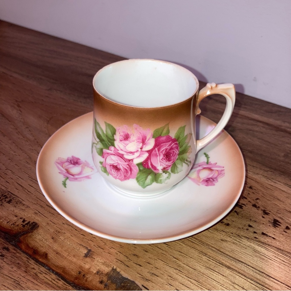 (2/$10)☕️ Vintage Pink Rose Floral Bone China Teacup & Saucer Set - CT Altwasser
